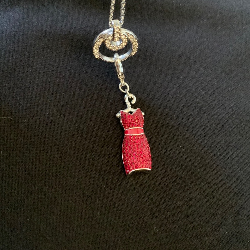 Swarovski Crystal necklace with red dress pendant.